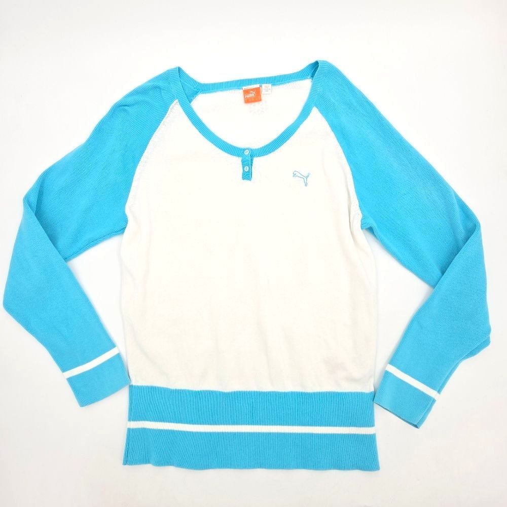 Puma Golf Sweater Womens Size Large Blue Knit Academia Tennis Preppy Fall Winter